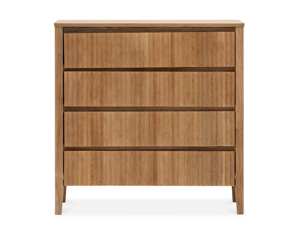 oak 4 drawer tallboy on white background