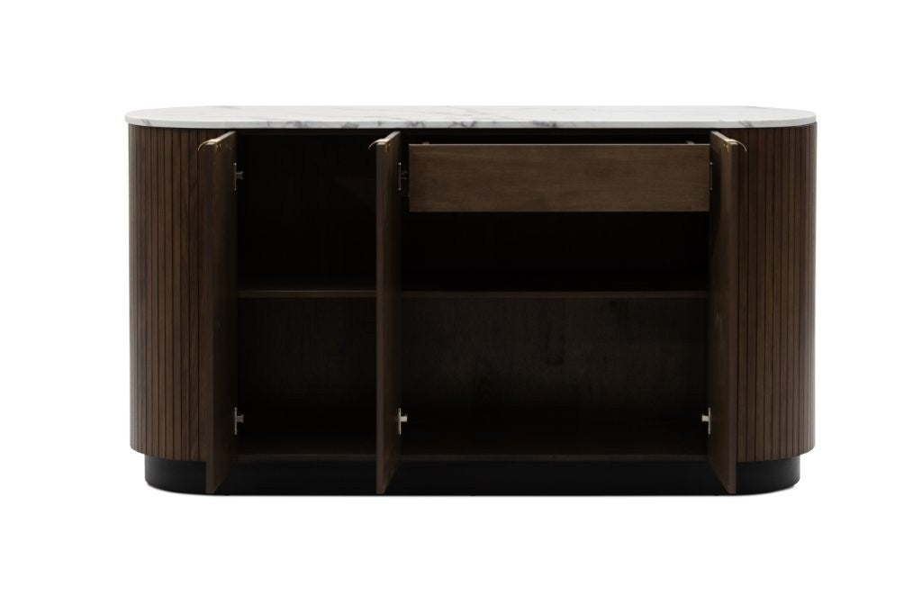 buffet with all doors and drawers open