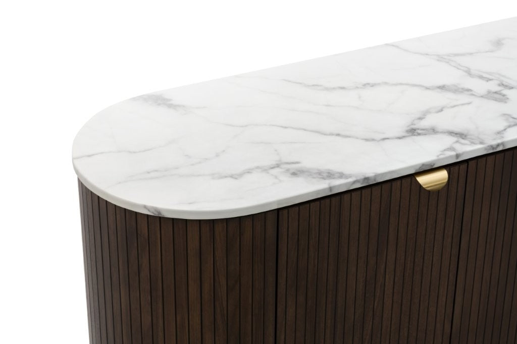 close up of marble top on buffet