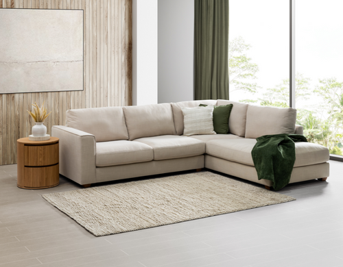 Nero Corner Chaise – Hamptons Linen & Feather–Filled