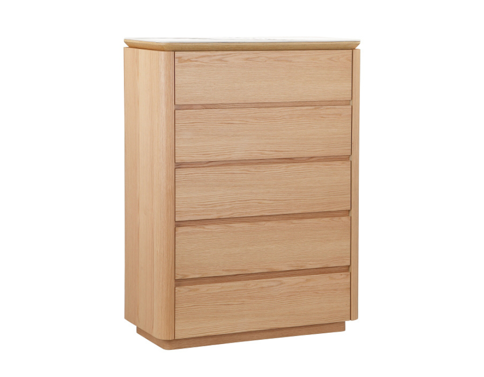 Cavalli Drawer Tallboy – Light Oak Finish White Ceramic Top