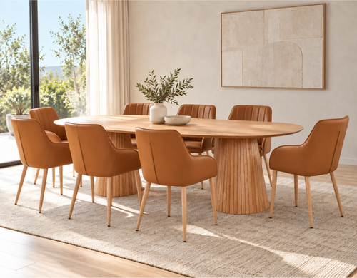Avani Dining Table – Messmate Veneer Top with Fluted Base