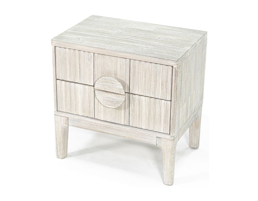 Adro Bedside Table – Solid Acacia Timber with White Wash Finish - 