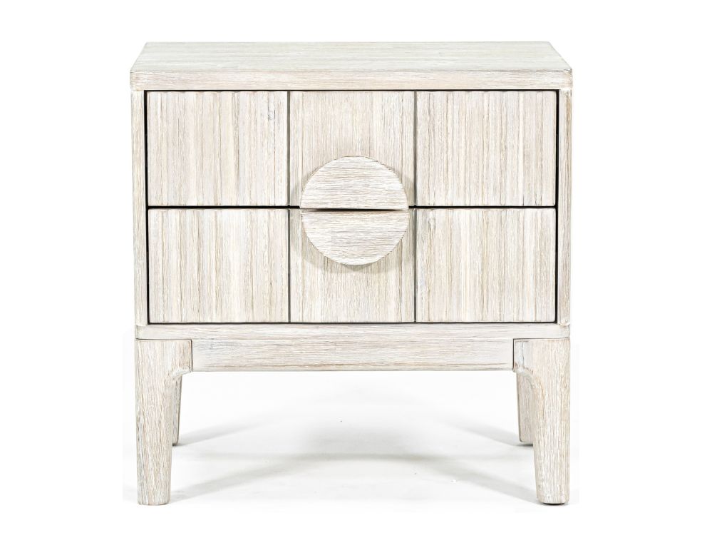 Adro Bedside Table – Solid Acacia Timber with White Wash Finish - 
