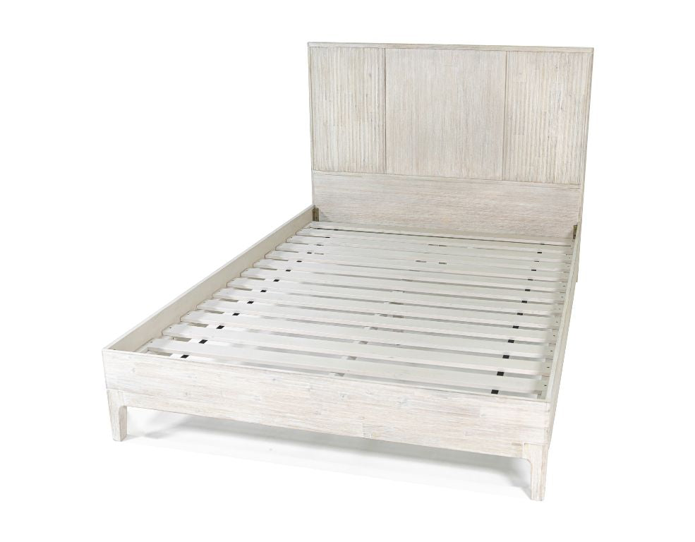 Adro Queen Bed Frame – Solid Acacia Timber & White Wash Finish - 