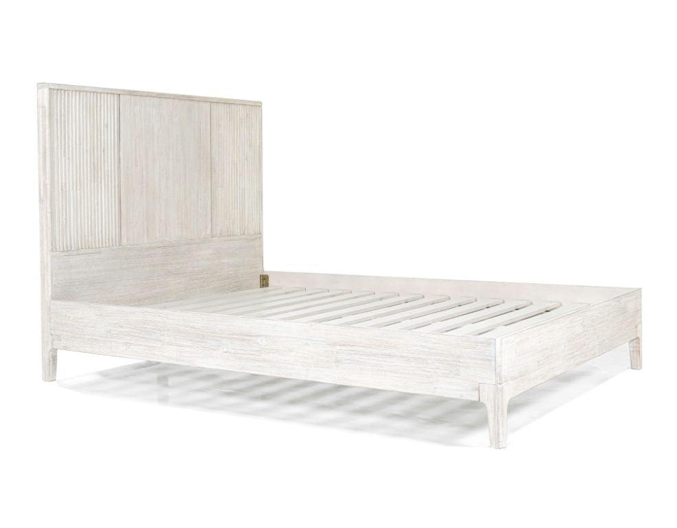 Adro Queen Bed Frame – Solid Acacia Timber & White Wash Finish - 