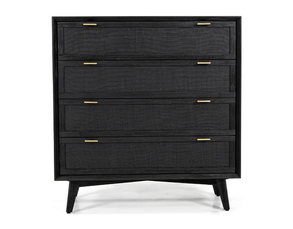 Andes 4 Drawer Tallboy – Modern Acacia Timber & Rattan - 