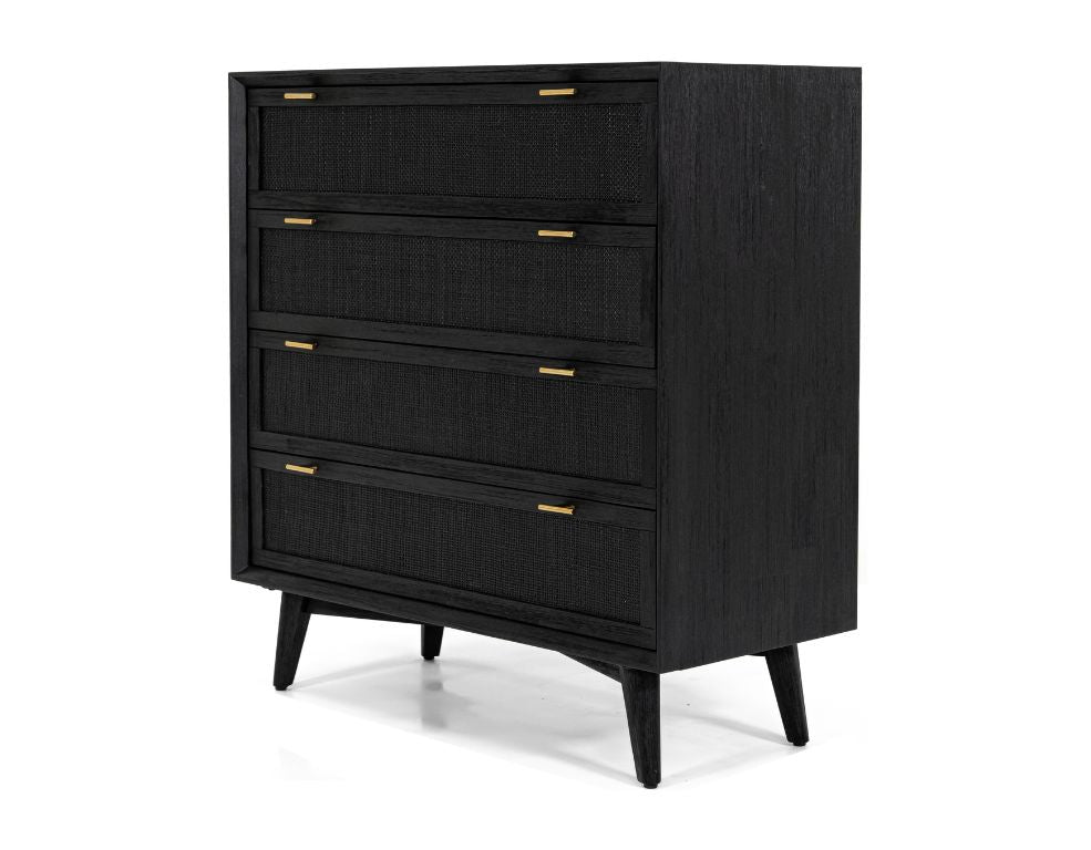 Andes 4 Drawer Tallboy – Modern Acacia Timber & Rattan - 