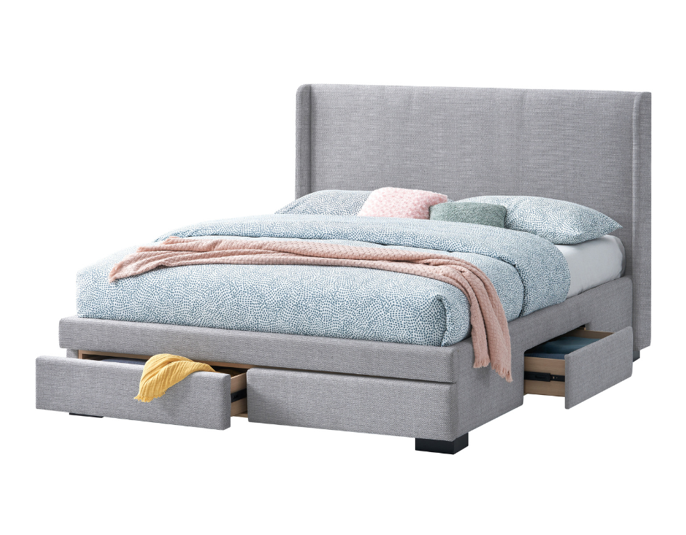 Armande Bed Frame – Winged Headboard with 4 Storage Drawers - 