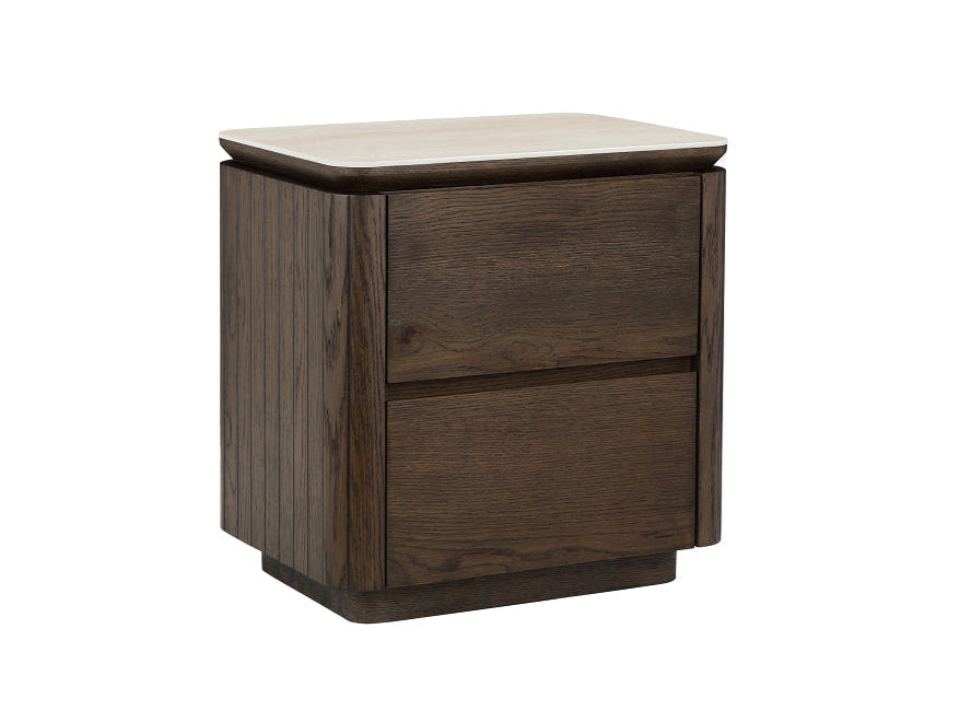 
                  
                    Wooden bedside table with a white top on a white background
                  
                