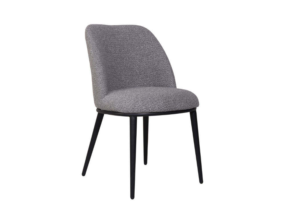 Arna Dining Chair – Textured Royal Fabric with Black Metal Legs - 
