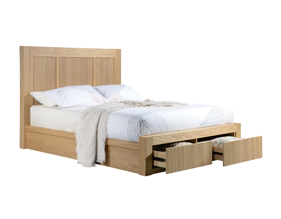 Aspen 2 Drawer Bed Frame – Natural Oak Finish & Storage - 