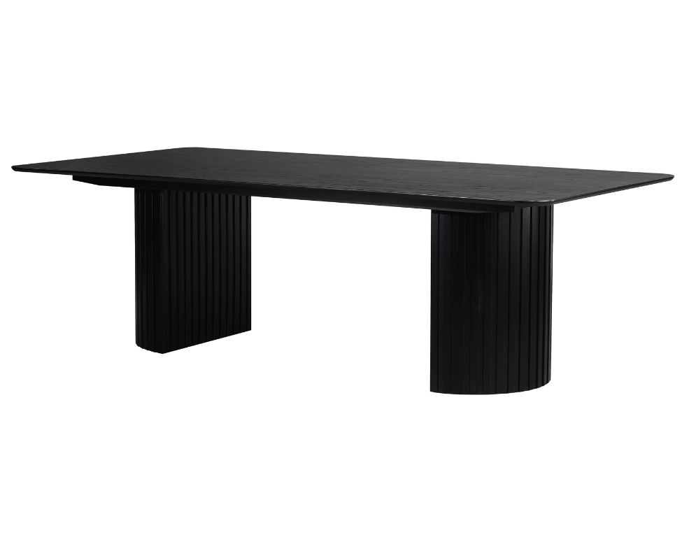 Astra Dining Table – Fluted Pedestal Design in Satin Black - 