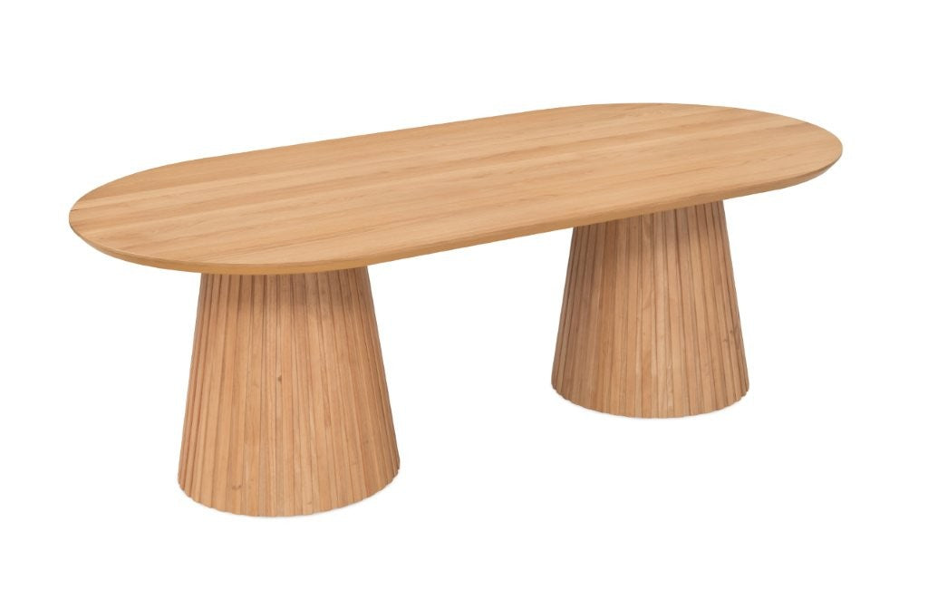 Oak dining table on white background