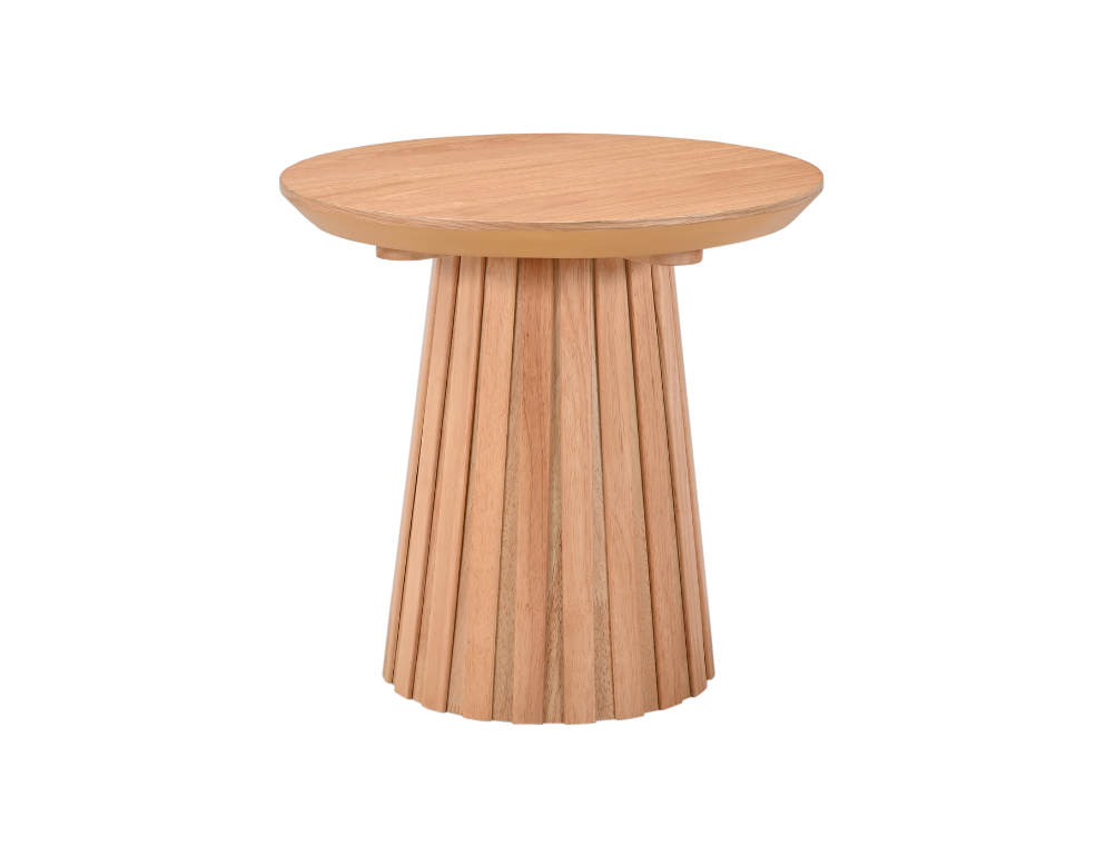 Ava Round Lamp Table – Natural Oak Finish & Ribbed Cylinder Base - 