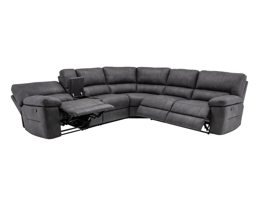Bradford Corner Lounge – Hallmark Fabric with Electric Recliners & Storage Console - 
