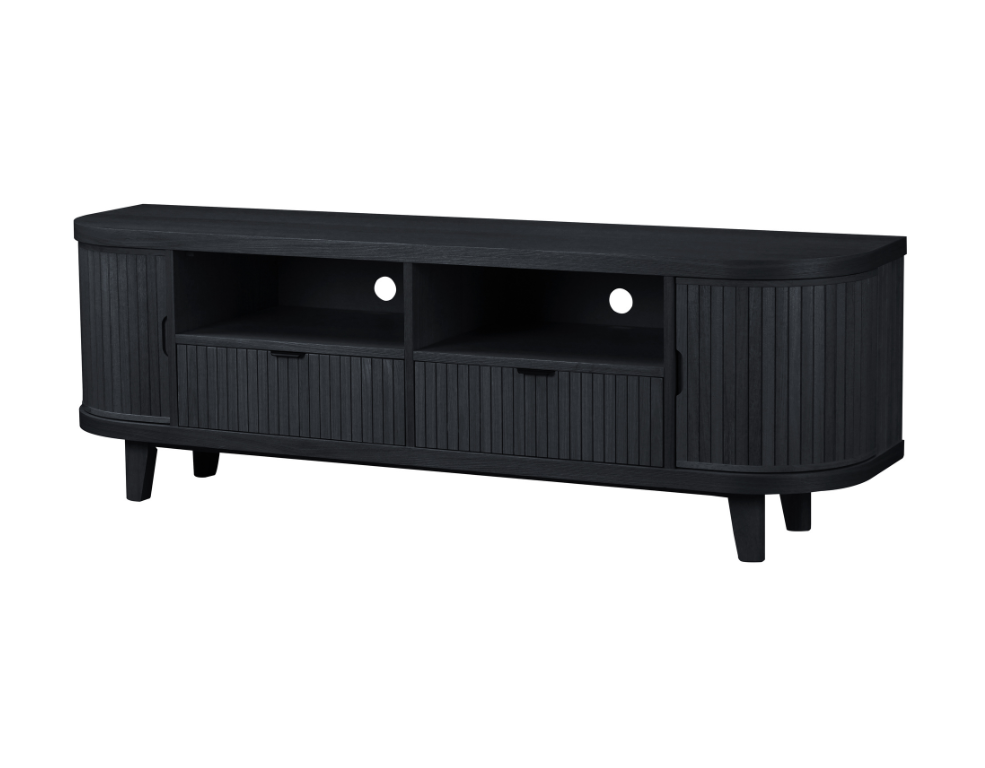 Brampton TV Unit – Satin Black Oak with Curved Front Design - 