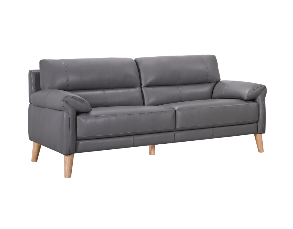 Bronte 3 Seater Sofa – Prestige Leather with Oak Legs - 