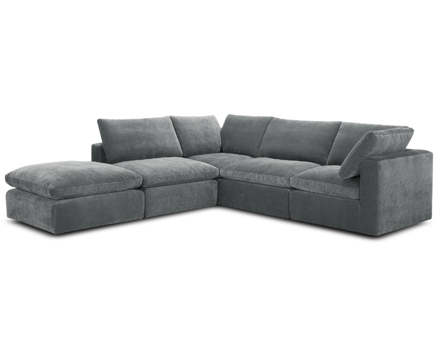 Grey modular chaise lounge on a white background