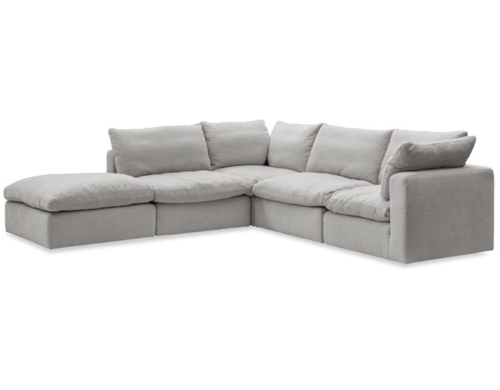 Cartia 4 Seater Modular Corner Lounge with Ottoman – Linen Blend & Feather Fill - 
