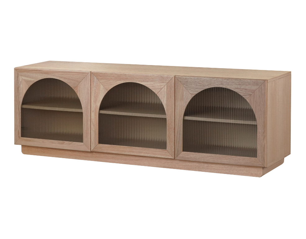Casablanca TV Unit – Ribbed Glass & Oak Construction - 