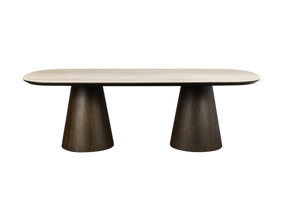 Chandler Dining Table - Travertine Top & Dark Oak Veneer - 
