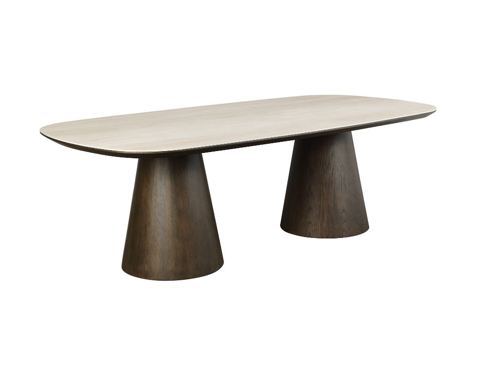 Chandler Dining Table - Travertine Top & Dark Oak Veneer - 