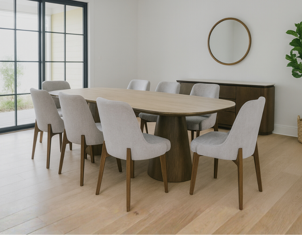 Chandler Dining Suite - Travertine Top & Henley Dining Chairs - 