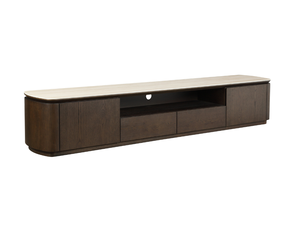 Chandler TV Unit – Travertine Top & Dark Oak Veneer - 