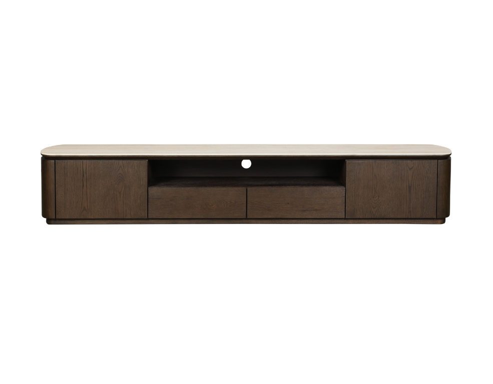 Chandler TV Unit – Travertine Top & Dark Oak Veneer - 