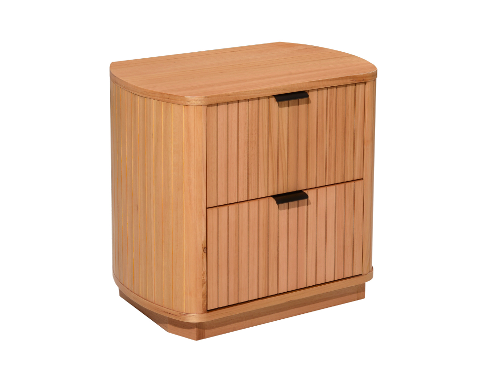 Charm Bedside Table – Natural Messmate Finish with Slatted Front Design - 