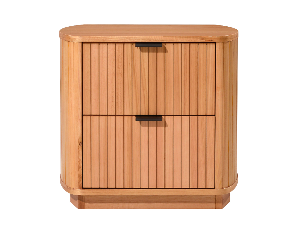 Charm Bedside Table – Natural Messmate Finish with Slatted Front Design - 