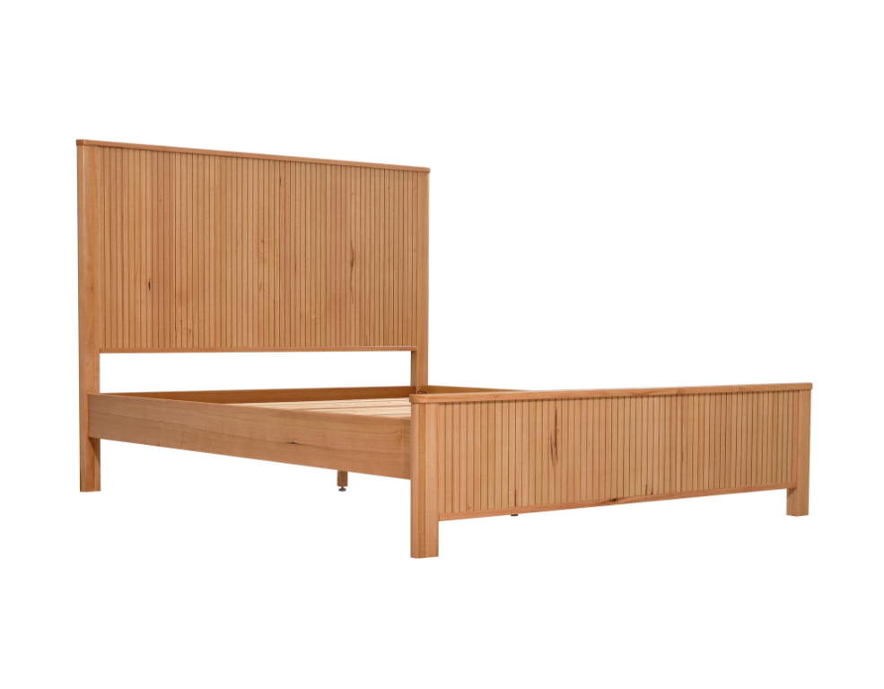 Charm Messmate Timber Bed Frame – Natural Messmate Finish with Slatted Front Design - 