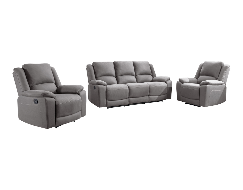 Commander 3 Piece Recliner Suite – Global Fabric, Manual Recliners - 