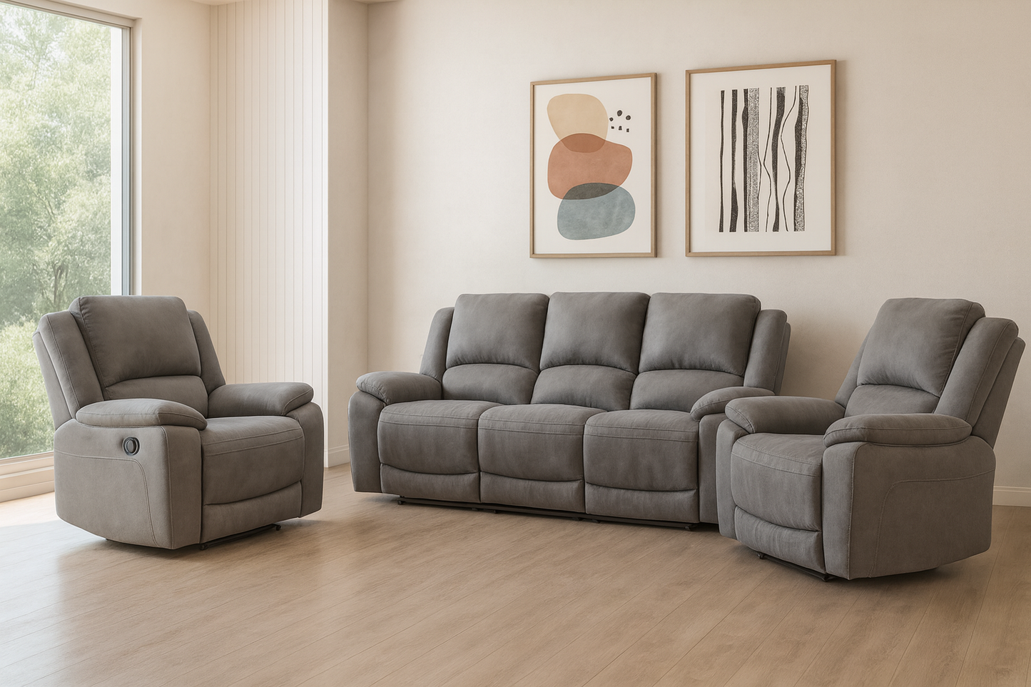 Commander 3 Piece Recliner Suite – Global Fabric, Manual Recliners - 