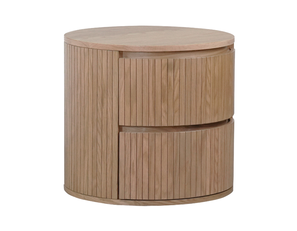 Dakota 2 Drawer Bedside Table – Stylish Fluted Cylindrical Design - 