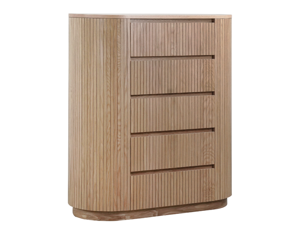 Dakota 5 Drawer Tallboy – Stylish Fluted Cylindrical Design - 