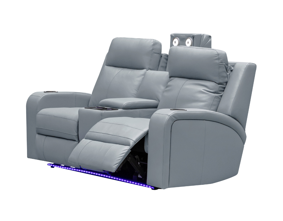 Dawson 2 Seater Theatre Recliner – 100% Thick Leather with Built-in USB Ports - 