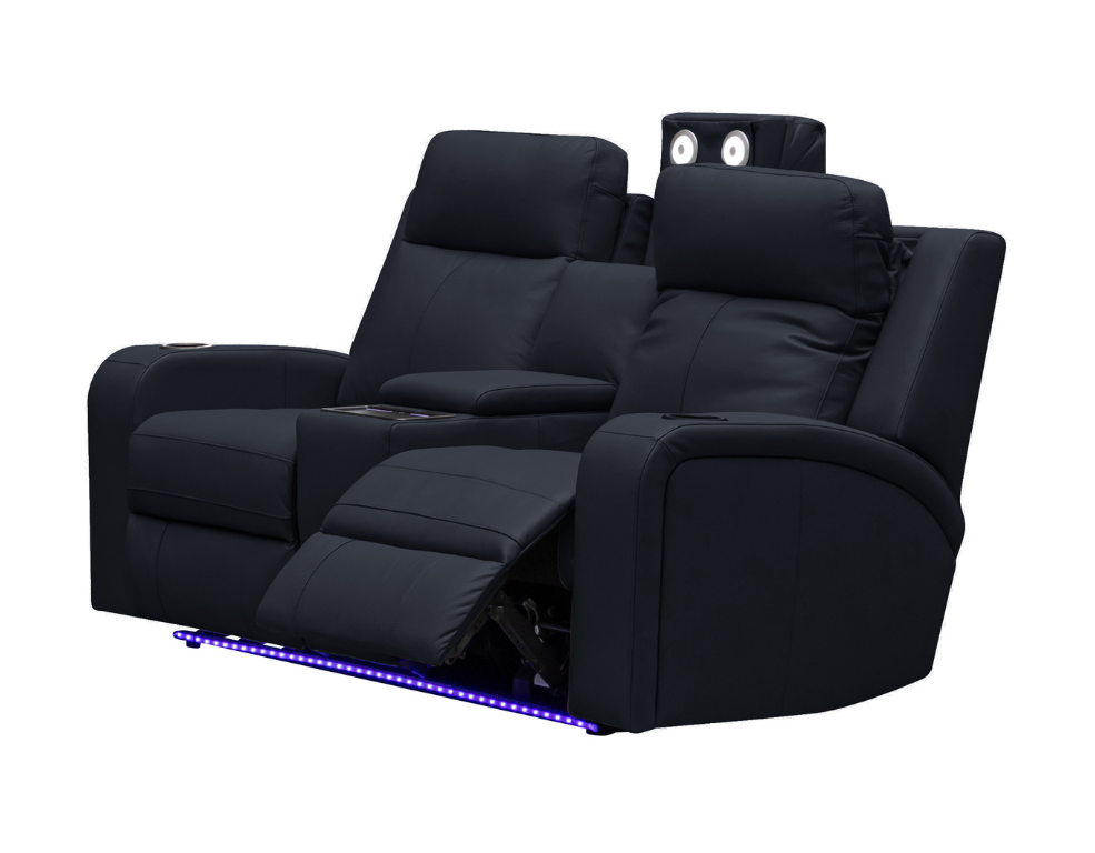 Dawson 2 Seater Theatre Recliner – 100% Thick Leather with Built-in USB Ports - 