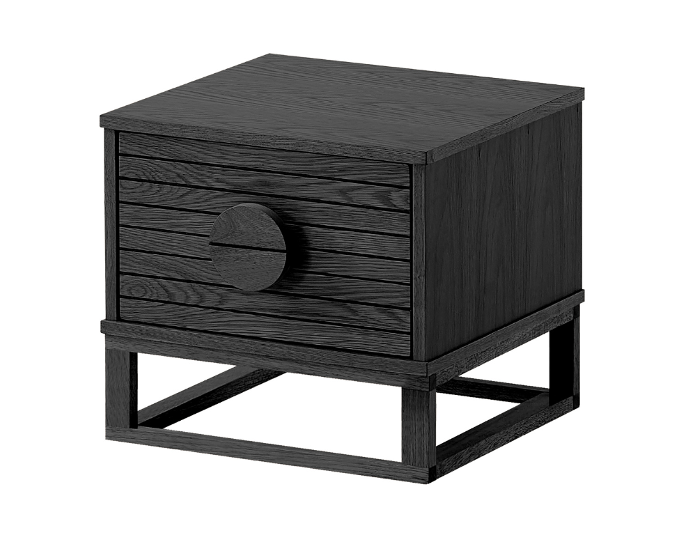 Devon Lamp Table - Black Satin Oak Veneer with Stylish Round Handle - 