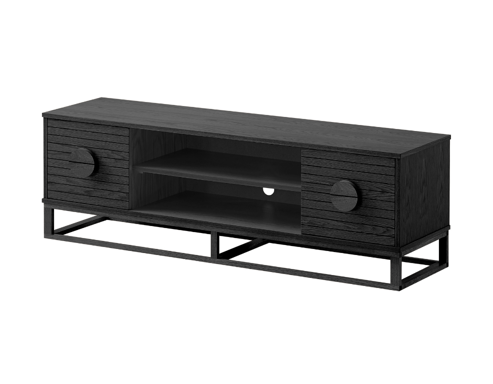 Devon TV Unit – Satin Black Oak Finish with Cable Access - 