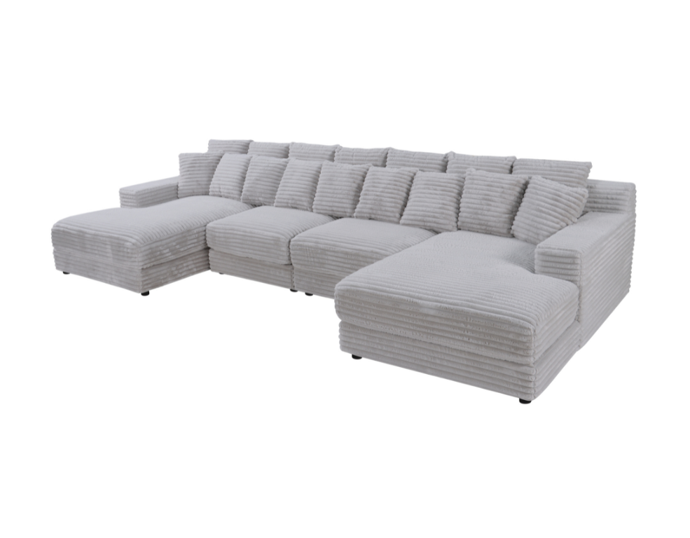 Dreamer 4 Seater Double Chaise Lounge – Raised Cord Fabric & Ultimate Comfort - 