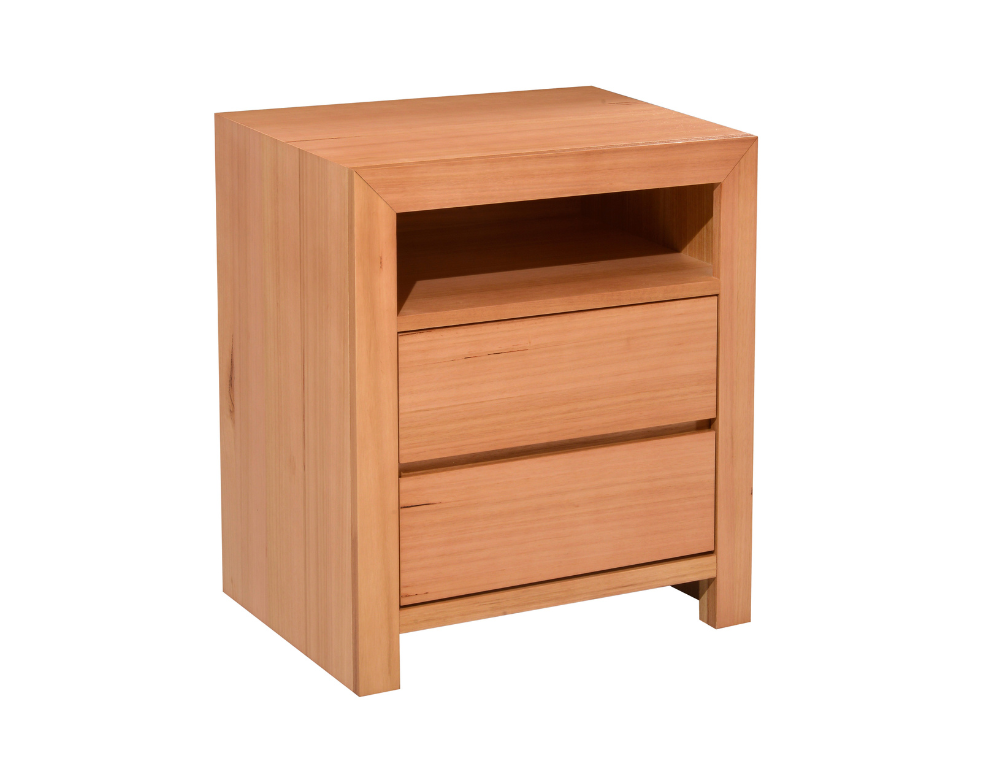 Emerald 2 Drawer Bedside Table – Messmate Timber with 2 Smooth Action Drawers - 