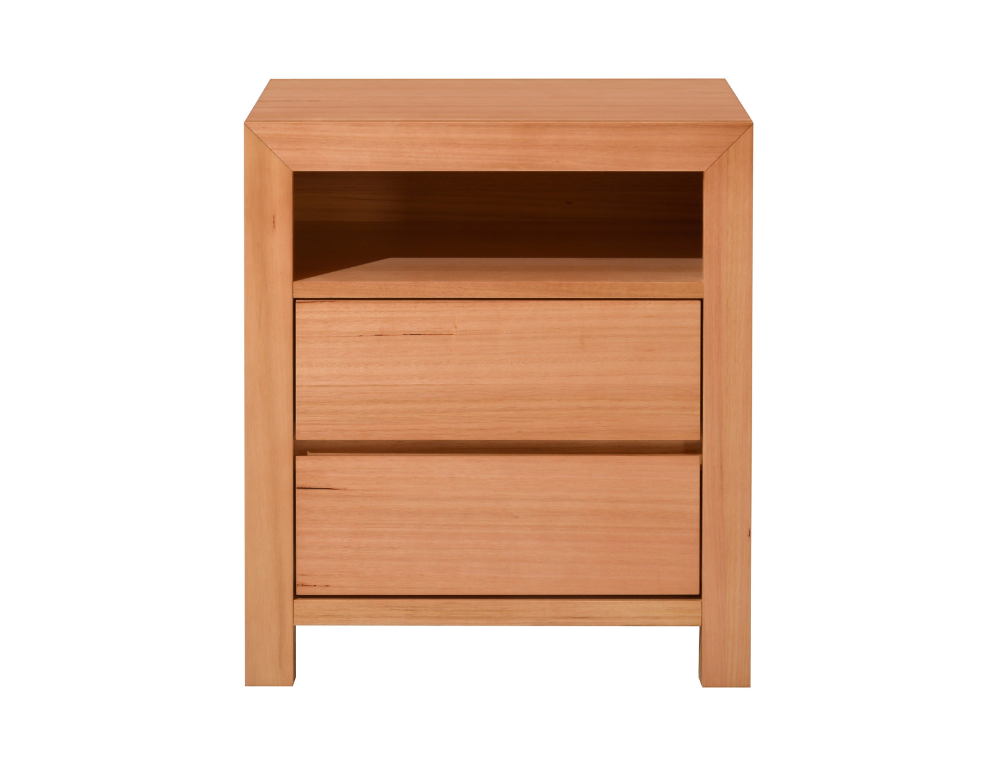 Emerald 2 Drawer Bedside Table – Messmate Timber with 2 Smooth Action Drawers - 