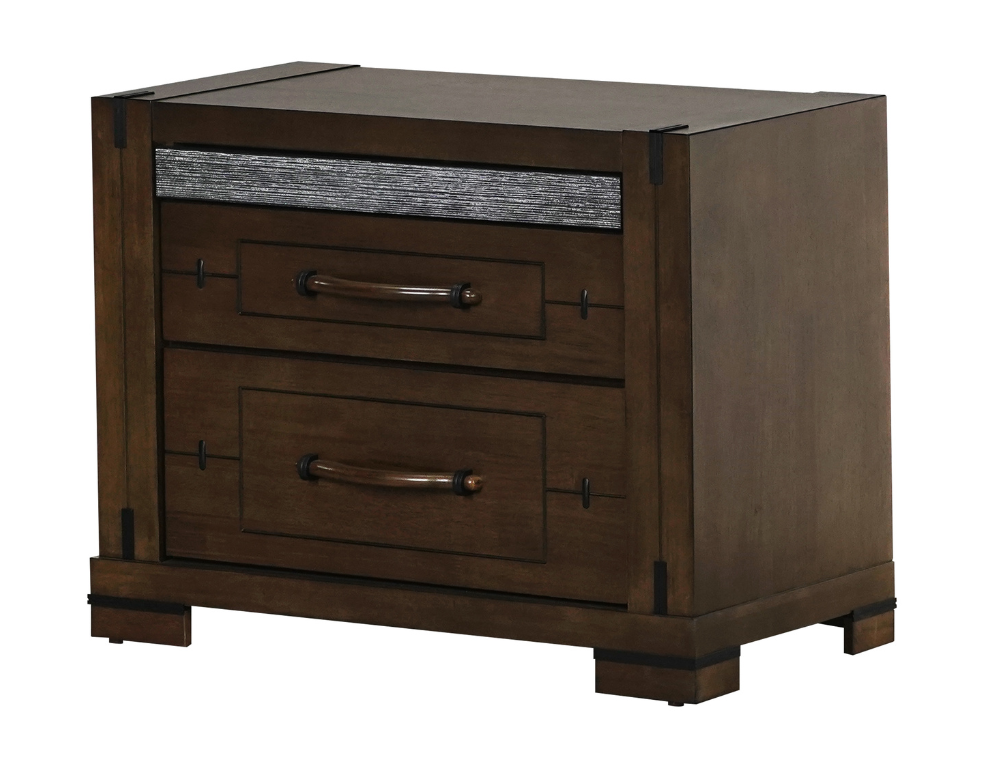Emilio 2 Drawer Bedside Table – Charcoal Finish with Silver Highlights - 