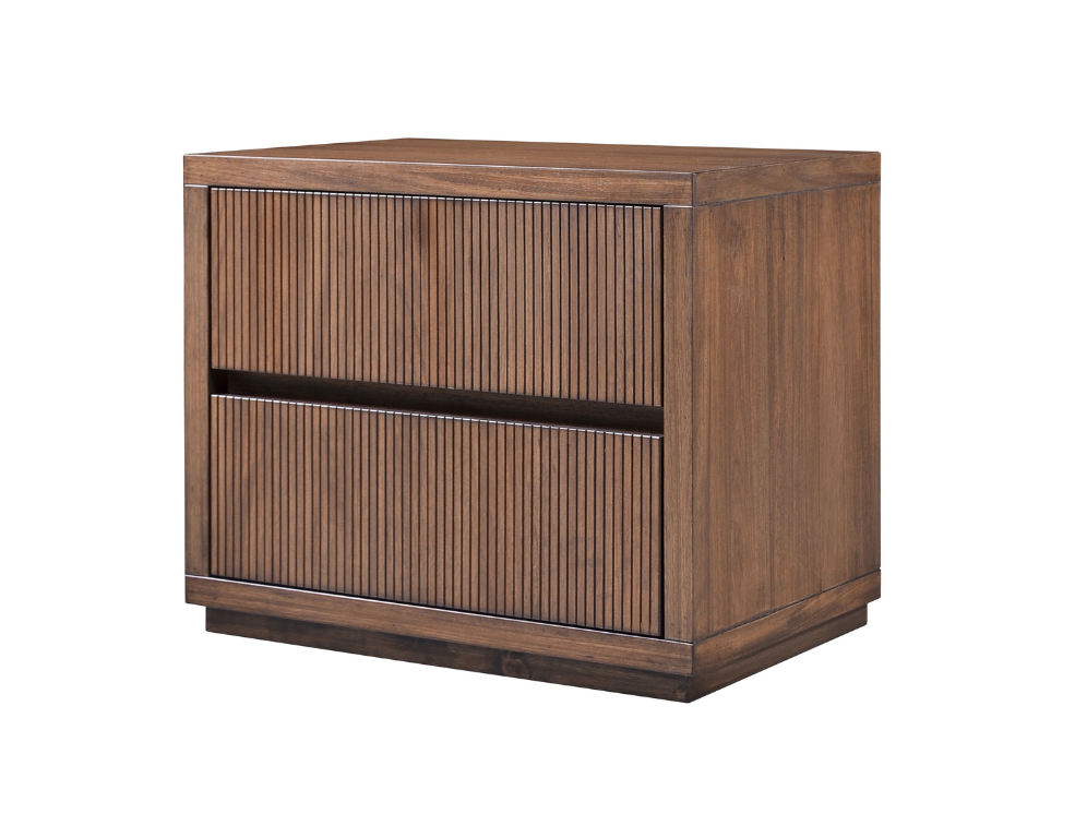 Fairhaven 2 Drawer Bedside Table - Solid Timber with Veneer in Light Walnut Finish - 