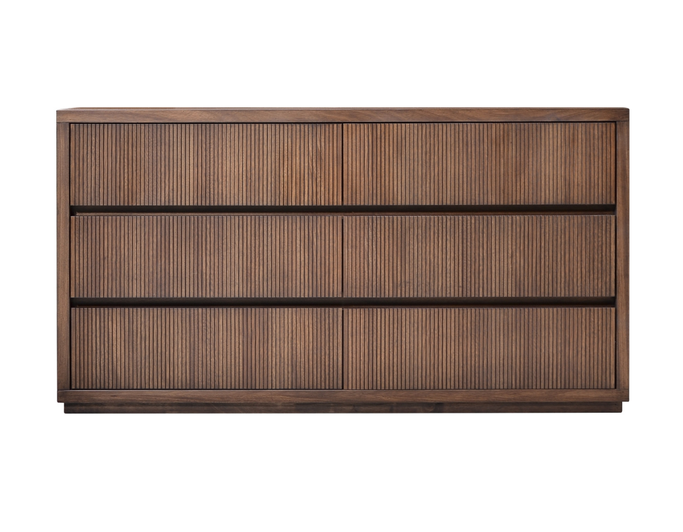 Fairhaven 6 Drawer Dresser – Solid Timber with Veneer in Light Walnut Finish - 