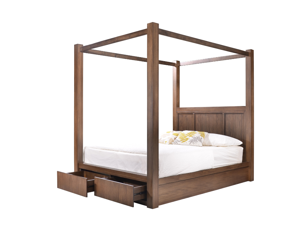 Fairhaven Bed Frame – Four Poster with Storage in Light Walnut Finish - 