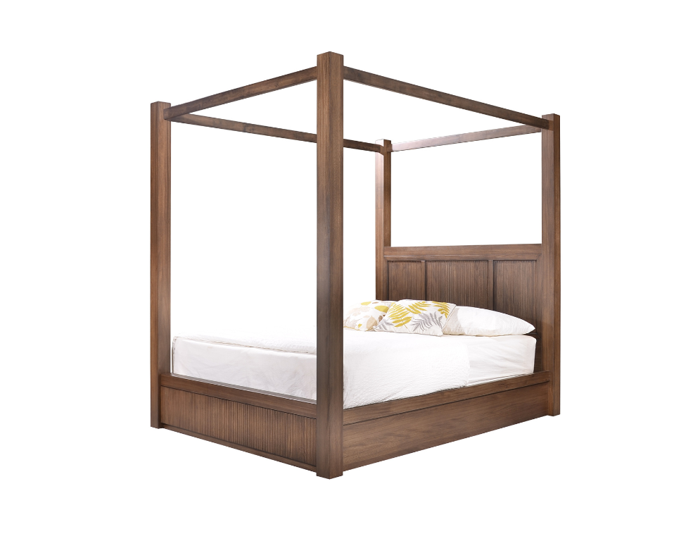 Fairhaven Bed Frame – Four Poster with Storage in Light Walnut Finish - 