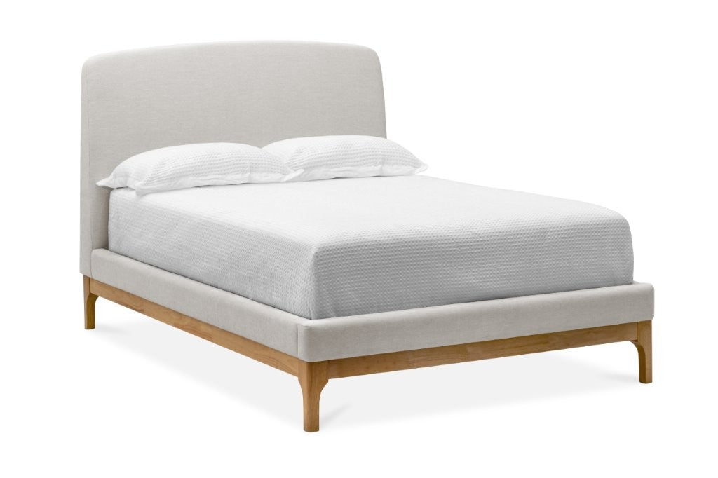 Gina Bed Frame – Solid Oak & Glamour Fabric Headboard - 